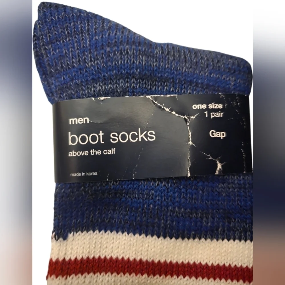 Gap Men's Blue and Red Striped Boot Socks